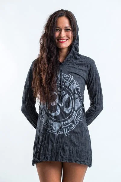 Sure Design Women's Infinitee Ohm Hoodie Dress Silver on Black