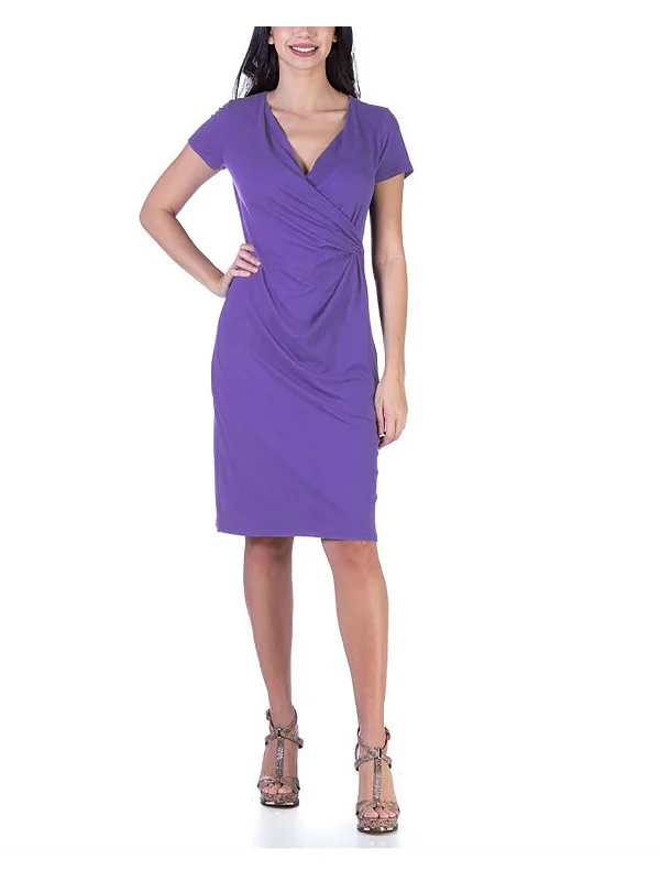 Plus Womens Surplice Cap Sleeve Midi Dress