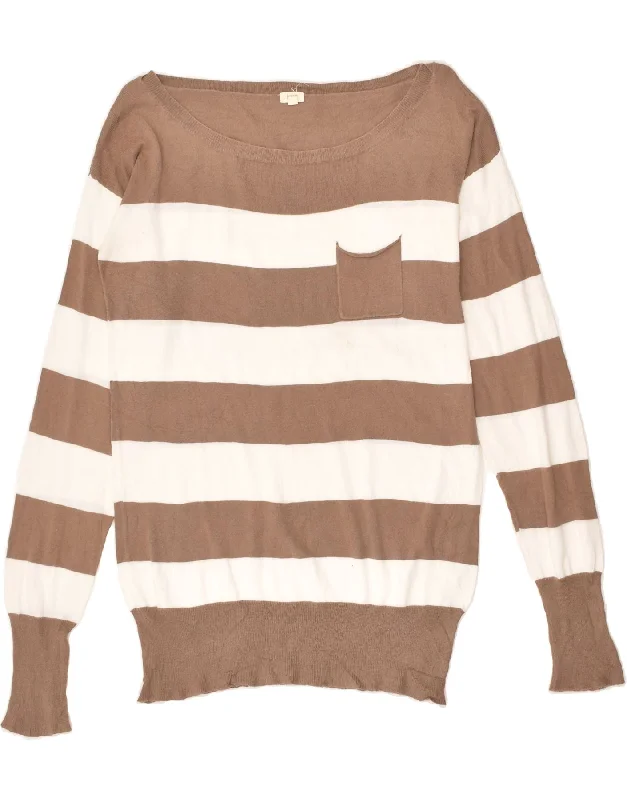 J. CREW Womens Boat Neck Jumper Sweater UK 10 Small Brown Striped Cotton