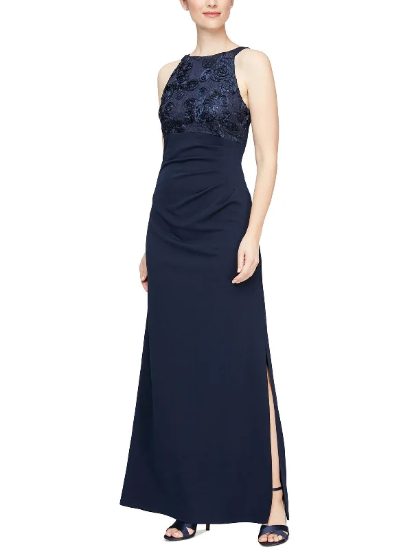 Petites Womens Soutache Long Evening Dress