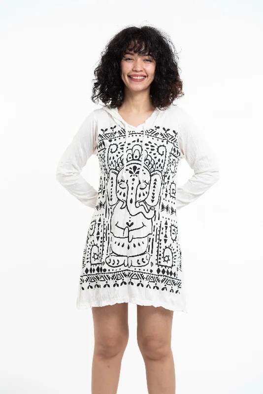 Sure Design Women's Shanti Ganesh Hoodie Dress White