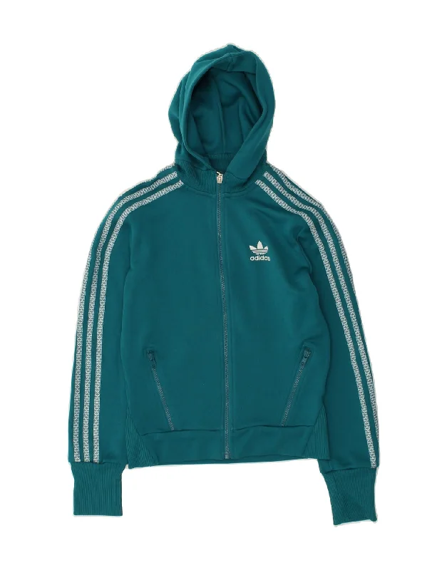 ADIDAS Womens Zip Hoodie Sweater EU 36 Small Turquoise Polyester