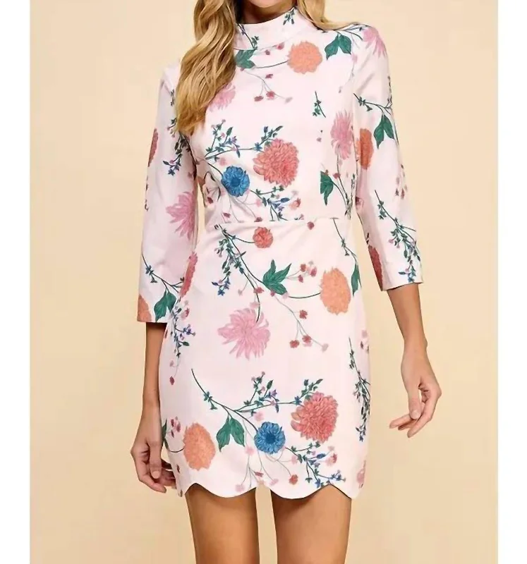 Mariana Floral Printed Dress In Pink