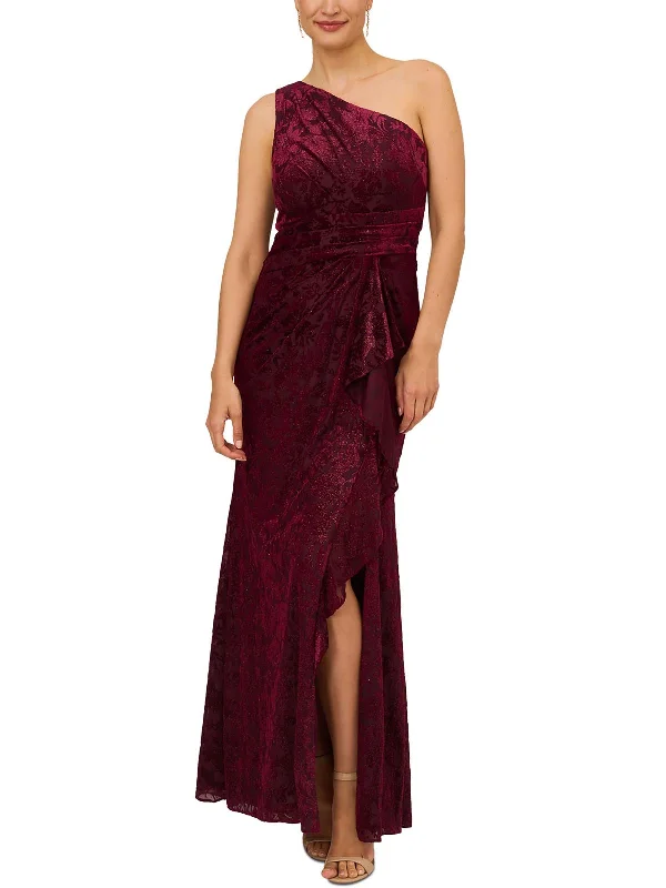 Womens Velvet One Shoulder Evening Dress