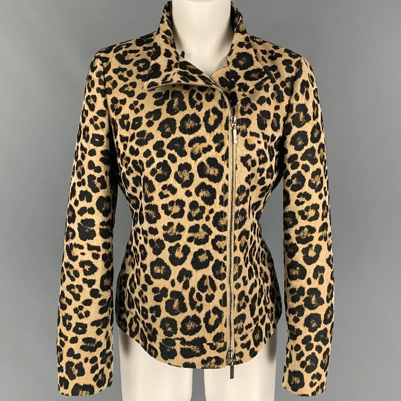 GIORGIO ARMANI Size 6 Tan Black Polyester Animal Print Jacket