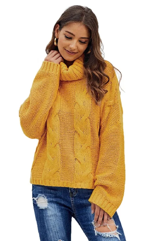 Mustard Yellow Knit Cowl Neck Sweater