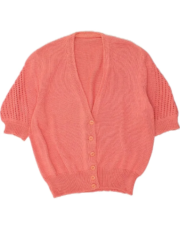 VINTAGE Womens Short Sleeve Cardigan Sweater UK 18 Large Pink