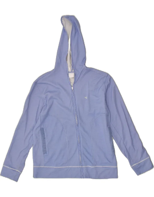 DIADORA Womens Zip Hoodie Sweater UK 12 Medium Blue Cotton