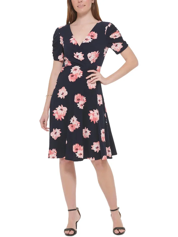 Womens Floral Print Polyester Fit & Flare Dress