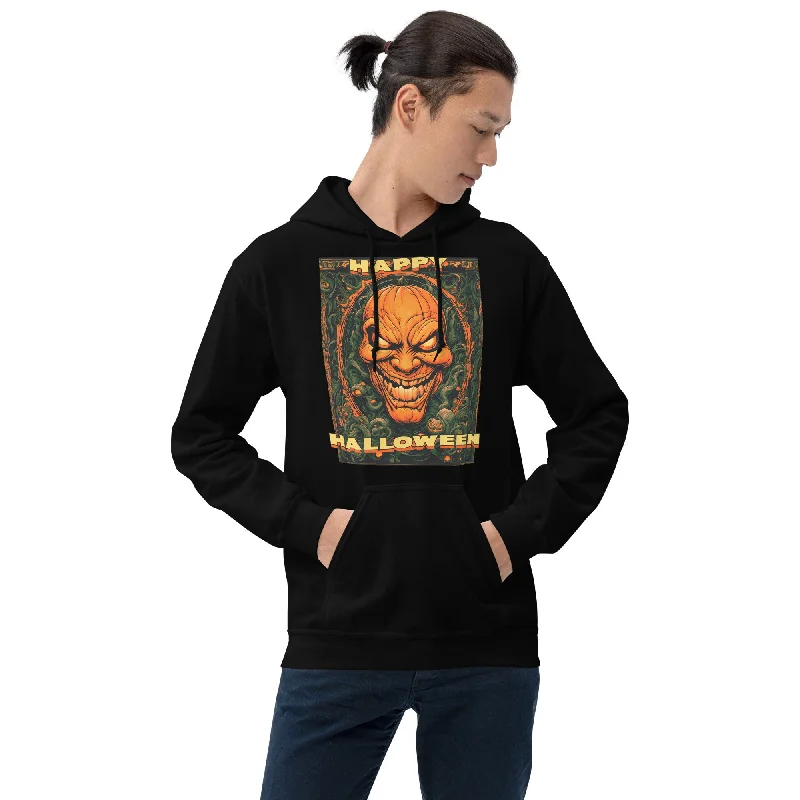 Vintage Style Happy Halloween Carved Evil Pumpkin Face Pullover Hoodie Sweatshirt