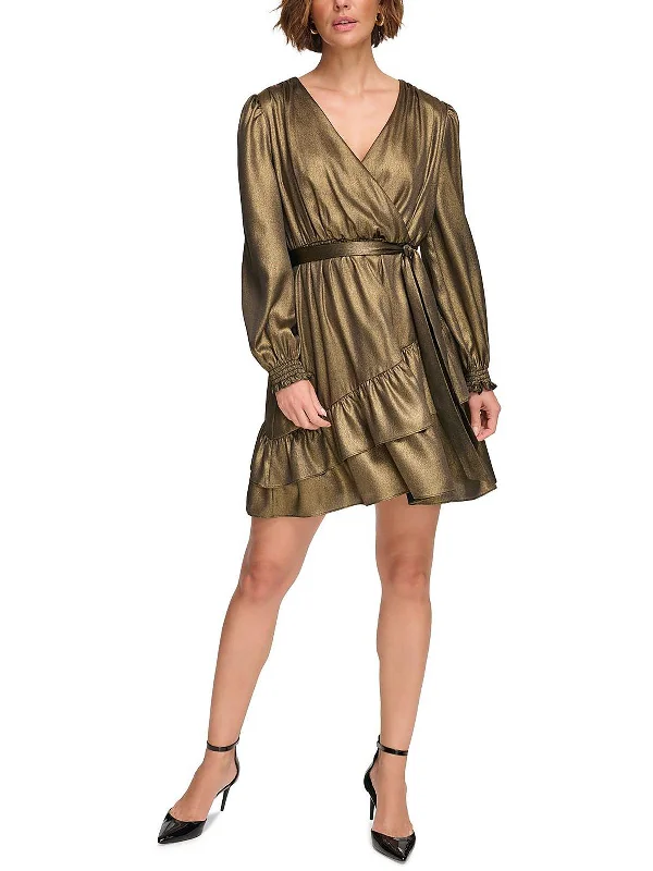 DKNY  Womens Metallic Midi Cocktail And Party Dress