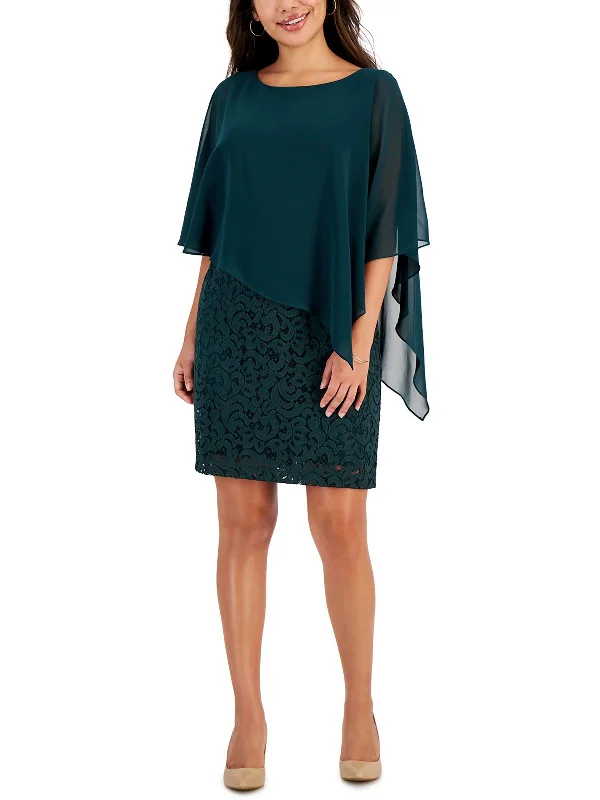 Petites Womens Lace Cape Sheath Dress