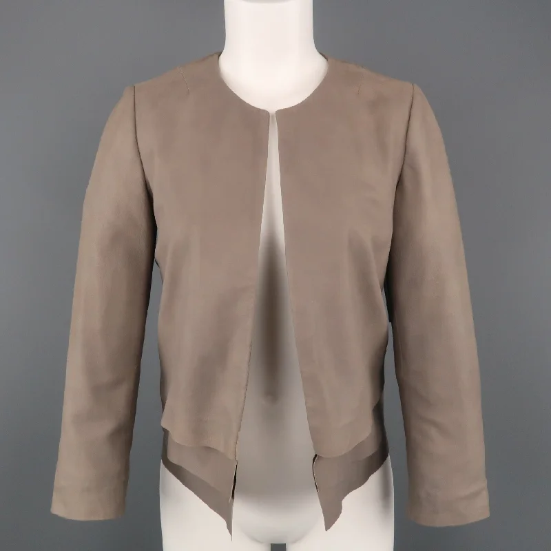 JOIE Size XS Taupe Gray Leather Collarless Open Jacket