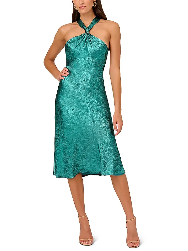 Womens Foil Chiffon Halter Cocktail And Party Dress