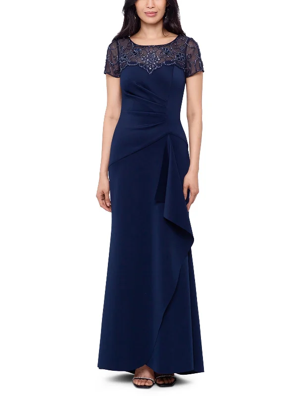 Womens Embellished Illusion Evening Dress