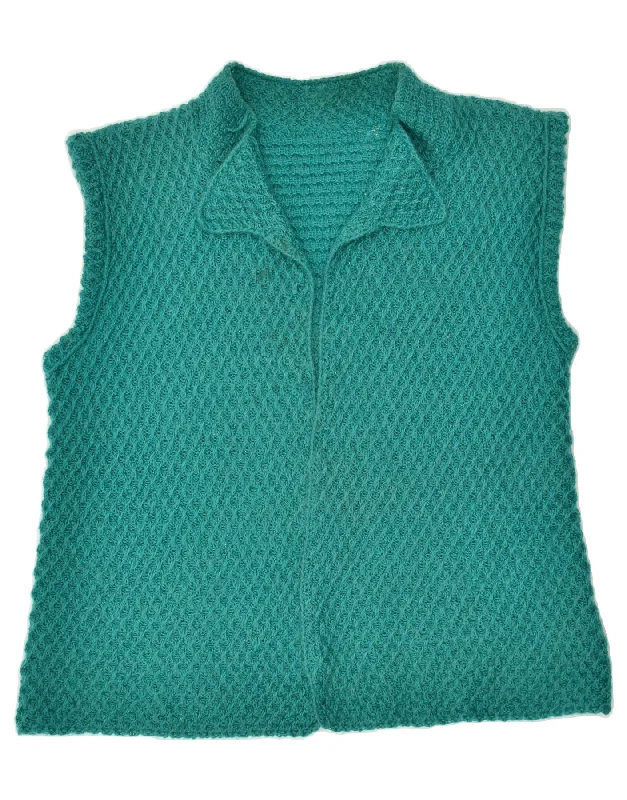 VINTAGE Womens Sleeveless Cardigan Sweater UK 20 2XL Blue