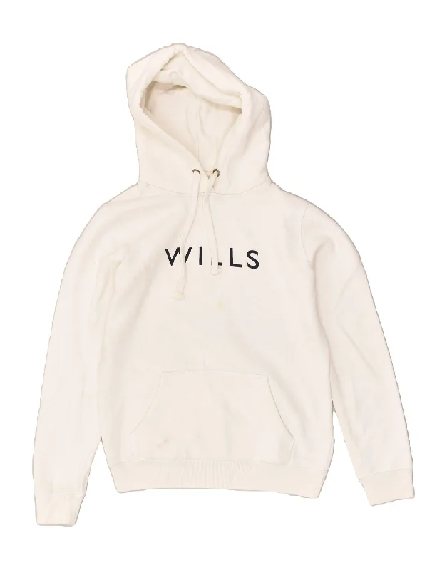 JACK WILLS Womens Graphic Hoodie Jumper UK 8 Small White Cotton