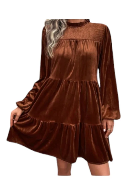 End Of The Line Velvet Dress In Brown