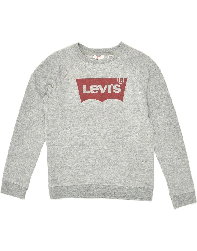 LEVI'S Womens Graphic Sweatshirt Jumper UK 10 Small Grey Flecked Cotton