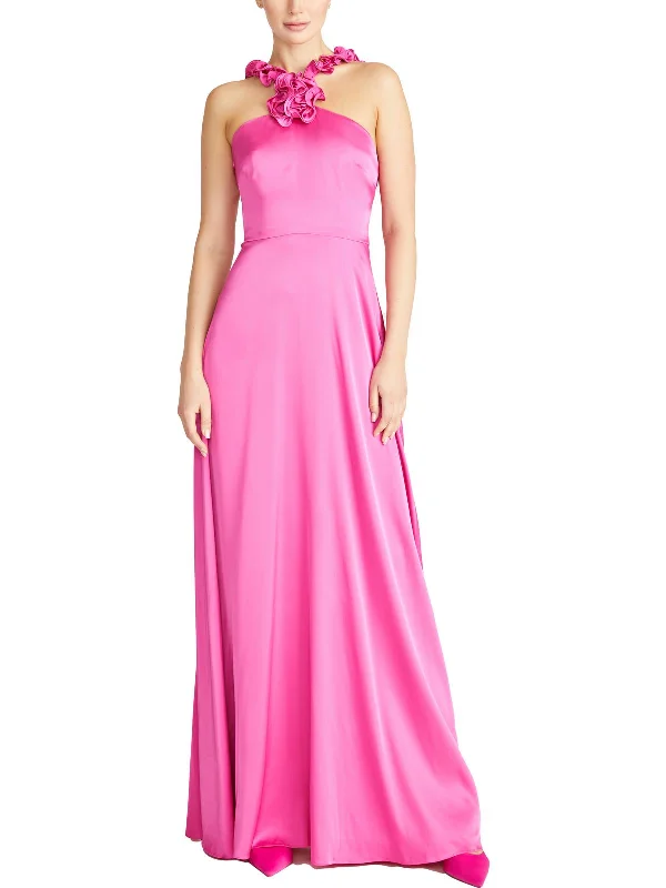 Womens Full Length Halter Evening Dress