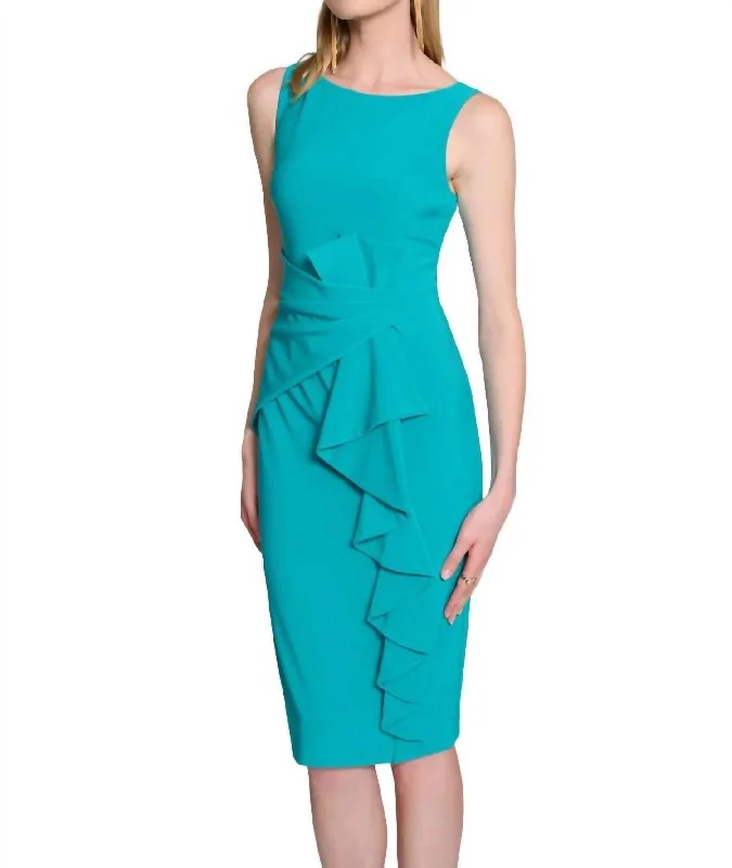 Silky Knit Sheath Dress In Ocean Blue