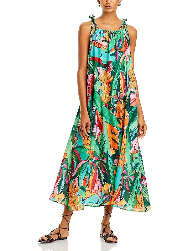 Banana Foliage Womens Woven Floral Midi Dress