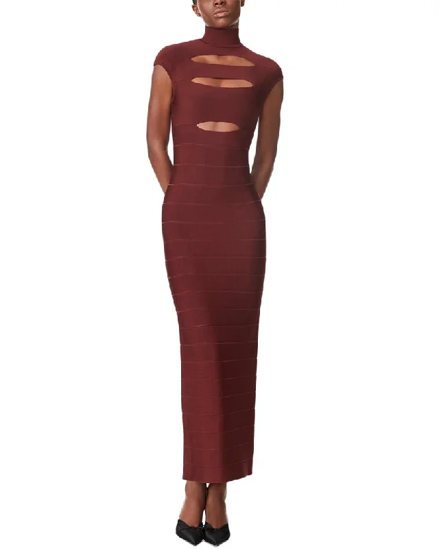 Hervé Léger Icon Cap Sleeve Cut-Out Gown