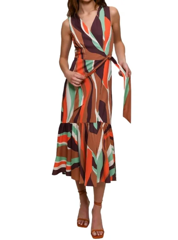 Wrap Dress In Multi Neutral