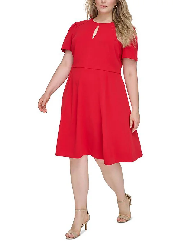 Plus Womens Knit Polyester Midi Dress