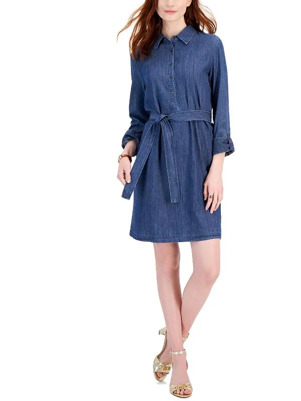 Womens Collar Belted Shirtdress