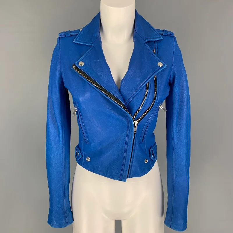 IRO Size 0 Blue Leather Lamb Skin Motorcycle Jacket