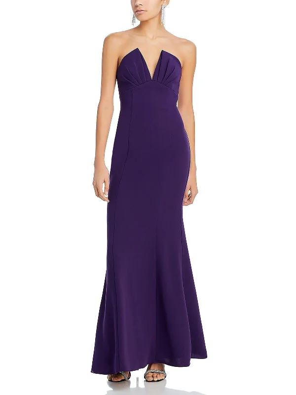 Womens Pleated Strapless Evening Dress