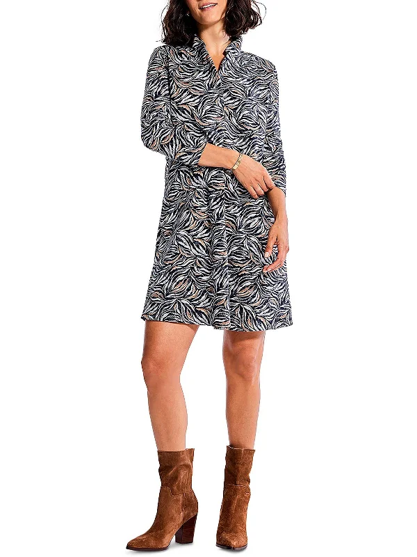 Petites Forest Fern Womens Knit Printed Shift Dress