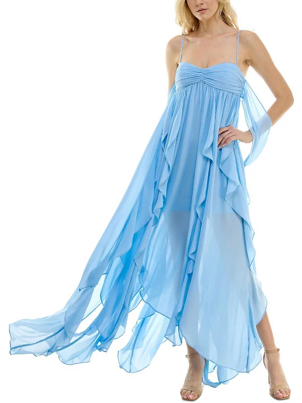 Womens Chiffon Ruffled Evening Dress