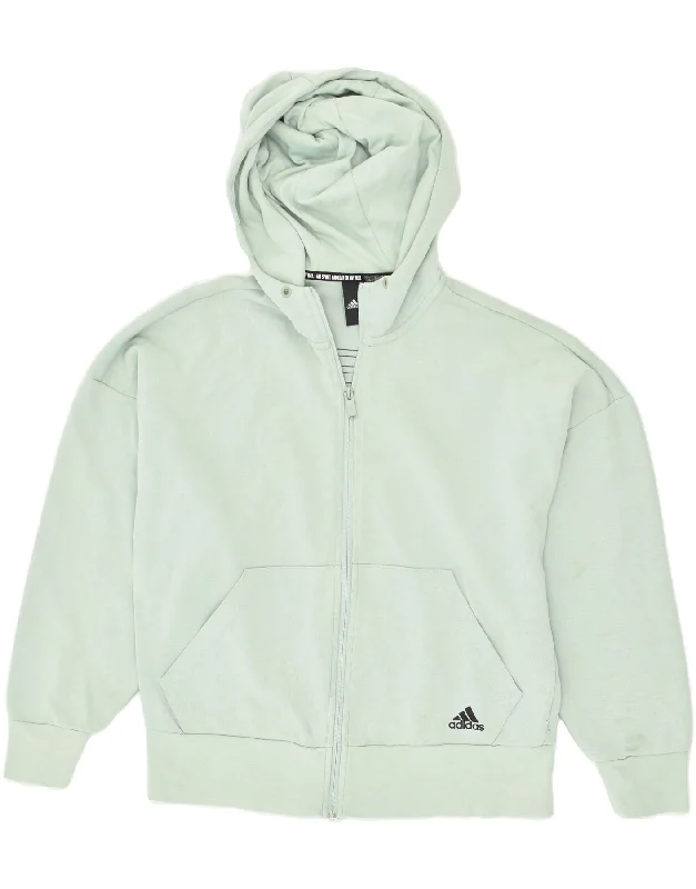 ADIDAS Womens Zip Hoodie Sweater UK 12/14 Medium Green Cotton