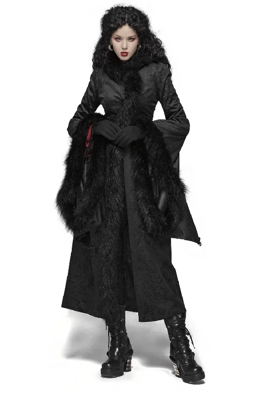 Women's Gothic Long Coat with Faux Fur Details