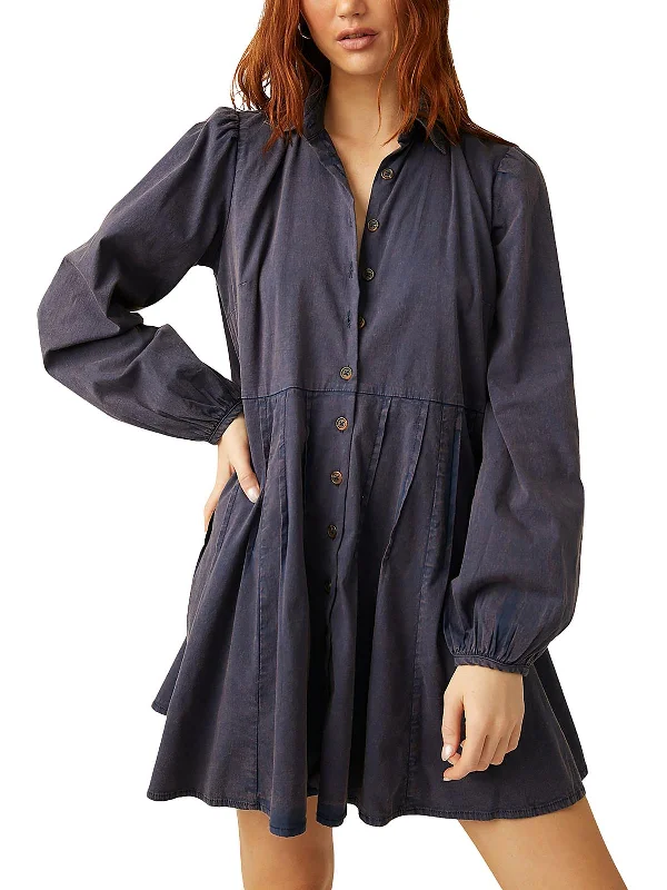 Marvelous Mia Womens Mini Pintuck Shirtdress