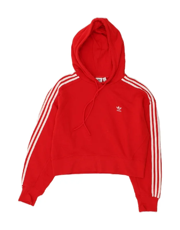 ADIDAS Womens Crop Hoodie Jumper UK 8 Small Red Cotton