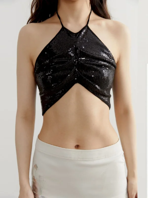 Lustrous Sequin Halter-Neck Innerwear Vest