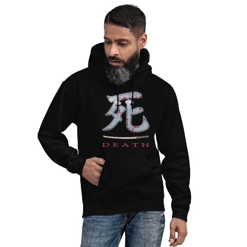 Death Japanese Kanji Character Bloody Samurai Sword Pullover Hoodie Sweatshirt