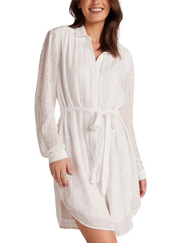 Womens Textured Mini Shirtdress