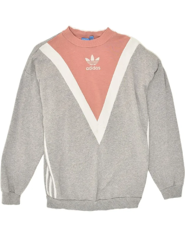 ADIDAS Womens Sweatshirt Jumper UK 10 Small  Grey Colourblock Cotton