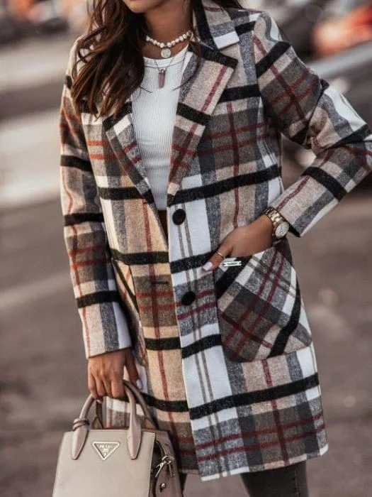 Casual Button-Front Plaid Coat