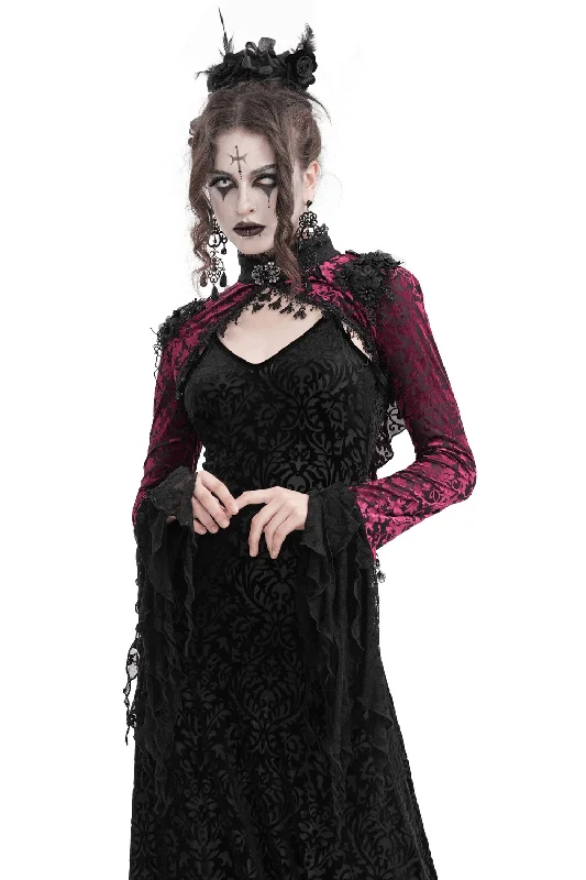 Gothic Burgundy Lace Bolero with Victorian Bell Sleeves